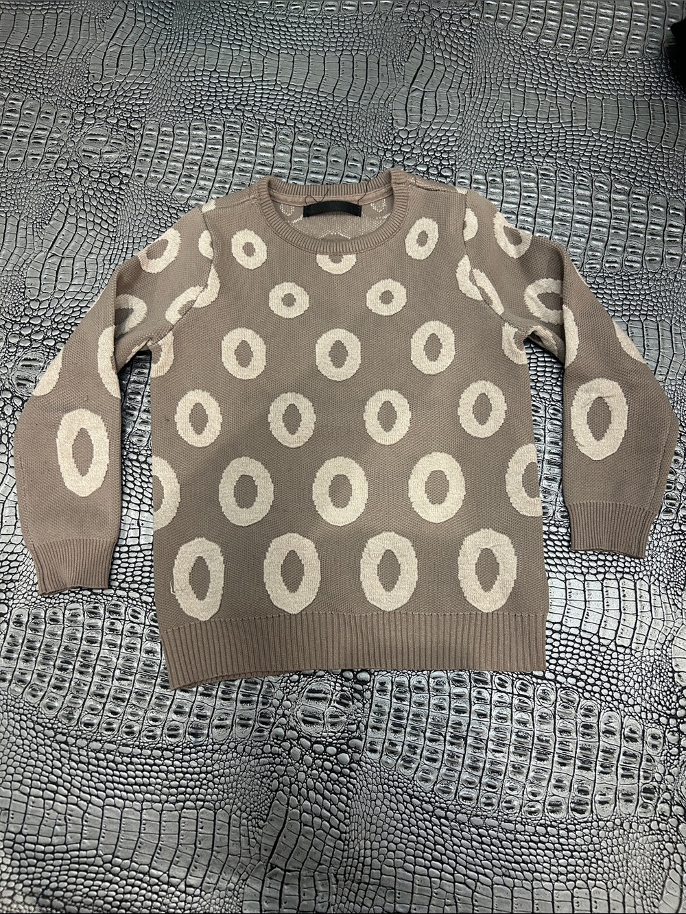 Boys Taupe Sweatshirt with Cream Circle Pattern size 3T